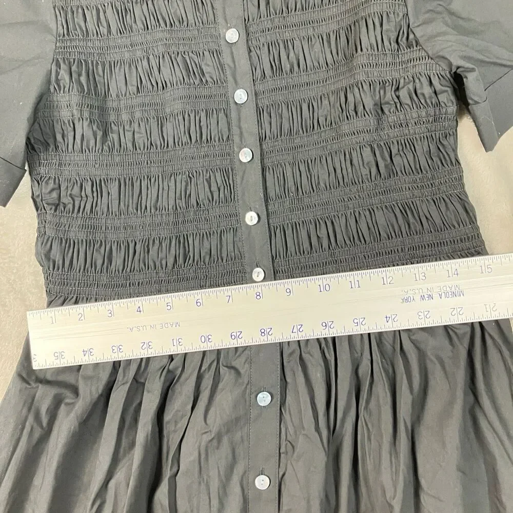 J Crew Elsie Shirt Dress Womens S Black Cotton Poplin Smocked Button Up Preppy